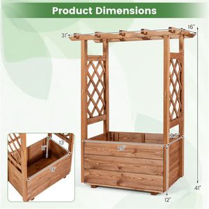 Fioriera Rialzata in Legno di Pino Naturale con Traliccio Arancione e Tetto Sospeso per Drenaggio, Ideale per Edifici da Giardino - Product Image 4