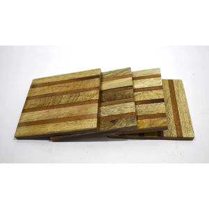 Striped Wooden <b>Coasters</b> <b>Set</b> of 4 | Handcrafted Multi-Tone Mango & Sheesham Wood Drink Mats | Eco-Friendly Table Decor - Product Image 1