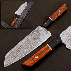 Couteau de cuisine professionnel japonais Bunka en acier Damas forgé à la main, lame aiguisée de 8 pouces, ambidextre, manche en bois et corne, tendance du moment - Product Image 2