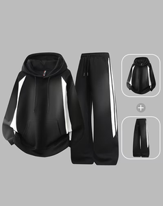 Men's Black Wide Leg Sweatpants Casual Winter Wear Breathable 100% Polyester French Terry Knitted Fabric 380g Plain Dyed - Product Image 3