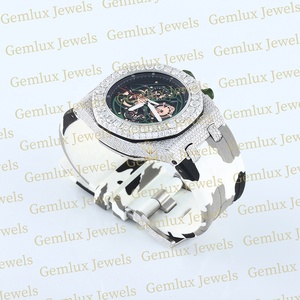 Diseño de moda Iced Out Pass Diamond Tester D VVS Moissanite Correa de goma blanca y negra Movimiento automático Reloj de diamantes - Product Image 4