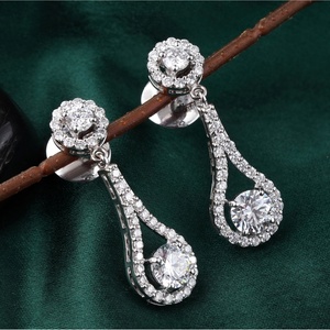14K White Gold <b>Fine</b> Dangle <b>Earrings</b> 3.72 CT Round Lab Grown Diamond Teardrop Halo Dangle Elegant and Luxurious Style - Product Image 4
