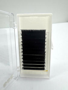 Extensions de cils en volume synthétiques en fausse fourrure de vison noir mat, avec logo personnalisé, en cachemire, doux, en PBT coréen, vente en gros - Product Image 2