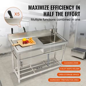 NSF certificata commerciale singola ciotola lavello da cucina Set 39.4X19.1X37.4 in acciaio inox Free Standing banco da lavoro per Garage - Product Image 6
