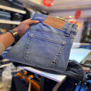 Pantalon en jean pour homme en coton et élasthanne confortable, décontracté, brodé, lavage au laser, coupe bootcut, évasé, déchiré, coupe droite, en vrac - Product Image 4