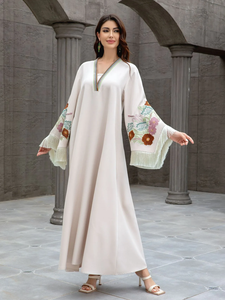 Elegant O-Neck Tassel Modest Arabian Solid Chiffon Straight Natural Long Muslim Jalabiya Luxury <b>Kaftan</b> Gown Women <b>Plus</b> <b>Size</b> - Product Image 1