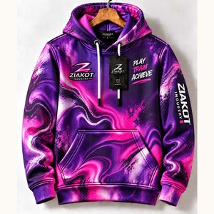 Sudadera con Capucha Deportiva Estilo Fractal Abstracto 3D en Negro y Azul, Teñida a Mano y Cosida a Medida, Venta Directa al Por Mayor de Ziakot Industry - Product Image 2