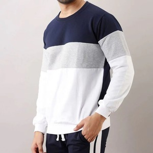Sweat-shirt à col rond pour homme, couleur marine, gris et blanc, à manches longues, décontracté, pour l'automne et l'hiver - Product Image 3