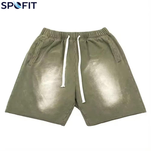 กางเกงขาสั้นผ้าฝ้ายย้อมสีซันเฟดสไตล์วินเทจสำหรับผู้ชาย ขอบดิบ ผ้าฝ้ายฟลีซ 100% ขายส่ง เสื้อผ้าสตรีทแวร์ กางเกงขาสั้นซันเฟดสำหรับเด็กผู้ชาย - Product Image 1