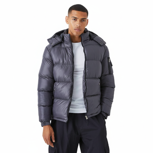 Chaqueta de Invierno Personalizada con Capucha para Hombre, Chaqueta Acolchada de Lona con Logotipo Frontal, Cortavientos, Transpirable, Informal, Cómoda, con Cierre - Product Image 1