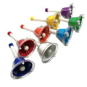 Set lonceng tangan 8 catatan untuk anak, Set lonceng logam imitasi warna-warni perkusi, mainan musik perkusi untuk balita
