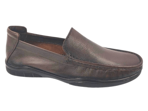 Mocasines de Cuero Genuino para Hombre, Punta Redonda, Entresuela Acolchada de EVA, Suela de Goma, para Oficina y Trabajo, Color Marrón Sólido - Product Image 1