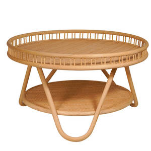 Artan Mesa de centro redonda de ratán de 2 niveles hecha a mano Diseño de mesa único - Product Image 6