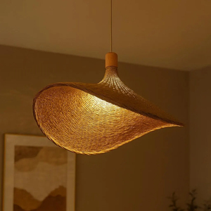 Handwoven Bamboo Pendant <b>Light</b> Wave Hat Shade 40cm Adjustable <b>Drop</b> E27 E26 <b>Ceiling</b> Lamp Natural Rattan Supplier - Product Image 1