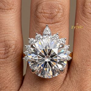 10K Gold Crown Halo Round Cut Diamond Engagement <b>Ring</b> Royal Inspired Bridal <b>Statement</b> <b>Ring</b> for Women - Product Image 2