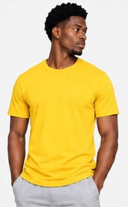 <b>Men's</b> Yellow Cotton T-Shirt Short Sleeve O-Neck Regular Fit Casual Solid Color Jersey Knit Blank Design - Product Image 4