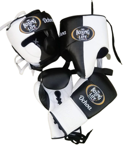 Ensemble de sparring de boxe personnalisé « No Boxing No Life » – Kit de sparring de boxe professionnel en cuir de haute qualité avec gants, protège-tête et protège-guêtres - Product Image 1