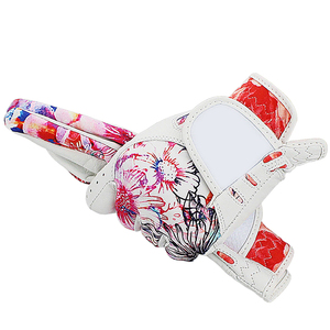 Super Soft Breathable Protective Floral Print Men's Golf <b>Gloves</b> PU Leather Non-Slip Hook and Loop Closure Hands - Product Image 2