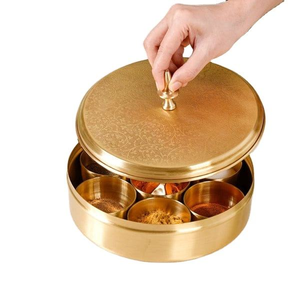 Best Selling Brass <b>Masala</b> <b>Box</b> with Hammered Design - Elegant 7Section Spice Organizer for Premium Indian Cooking & Kitchen Decor - Product Image 5
