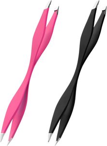 Juego de Pinzas para Cejas Curvas de Acero Inoxidable sin Costuras, Estuche de PU, Puntas Inclinadas, Duraderas, de Precisión, Pinzas Clásicas - Product Image 1