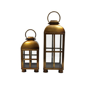 New Handmade Classic Stainless Steel <b>Set</b> of 2 Pieces Candle <b>Lanterns</b> in Brass Antique Finish for Outdoor Home Decoration - Product Image 1