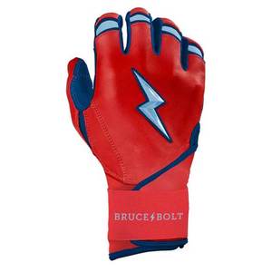 Bruce Bolt Red Full Finger Waterproof Infield Left-handed <b>Baseball</b> Batting <b>Gloves</b> Outdoor Lightning Logo Hook Loop Closure Non - Product Image 1