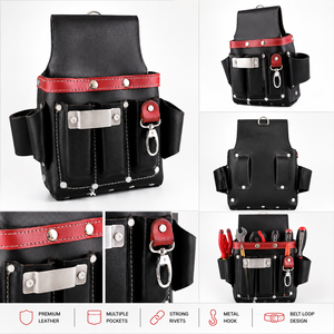 Heavy Duty Leather Tool Pouch | Multi Pocket Electrician Tool Holder | Belt Mounted Utility Pouch | OEM & Custom Logo - Product Image 2