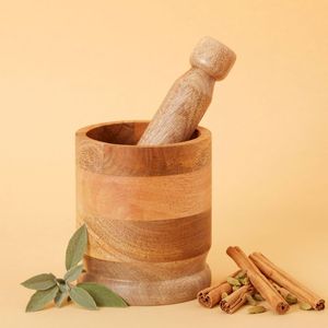 Deep Wooden Mortar <b>And</b> Pestle <b>Set</b> For Pepper Crushing <b>And</b> Fresh Ingredient Flavor Extraction - Product Image 1