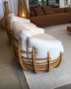 Sofá Curvo de Madera de Teca Sólida Japonesa de Lujo, Cómodo y Moderno para Sala de Estar Interior, Muebles de Diseño Personalizado - Product Image 1