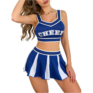 Nouvel ensemble uniforme de cheerleading OEM Harry Johnson bleu et blanc, haut court et jupe, imprimé CHEER, pour adolescents, en Spandex/Polyester, pour l'entraînement - Product Image 6