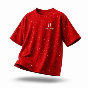Camiseta Personalizada con Pedrería Roja para Hombre, Estilo Urbano Holgado, Manga Corta, Cuello Redondo, Diseño Gráfico, Fabricante de Ropa de Moda - Product Image 2