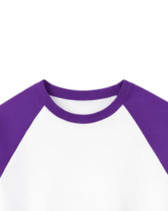 Custom Purple White Raglan Long Sleeve T Shirt Men Cotton Casual Contrast Crew Neck <b>Baseball</b> <b>Tee</b> OEM Manufacturer Supplier - Product Image 5