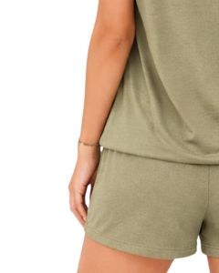 Olive <b>Green</b> Women Lounge Set Short Sleeve TShirt & Shorts Casual Summer Pajama Set Soft Breathable Cotton Blend Two Piece Outfit - Product Image 6