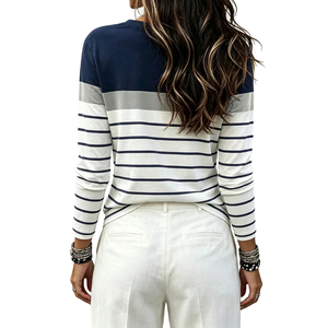 Camiseta informal de manga larga a rayas para mujer, camisa de uso diario suave y cómoda con cuello redondo, ropa de moda para primavera y otoño, elegante y sencilla - Product Image 2