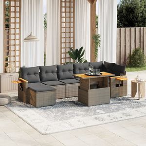 Juego de sofá de jardín de ratán PE gris con reposabrazos ajustables grandes, muebles de exterior cómodos y elegantes - Product Image 1