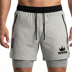 Pantalones cortos de lucha MMA 2 en 1 para hombre, pantalones cortos de entrenamiento transpirables de secado rápido con forro de compresión, pantalones cortos de fitness con cintura elástica - Product Image 1