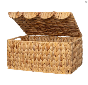 Boîte de rangement en jacinthe d'eau avec couvercle, panier rectangulaire tissé à la main pour salon, style rustique - Product Image 2