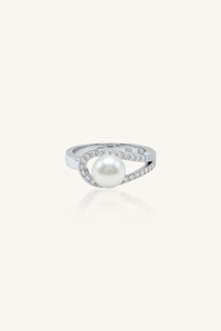 Pearl and <b>Cz</b> <b>Ring</b> in 92.5 Sterling Silver KLSR-11702 - Product Image 3