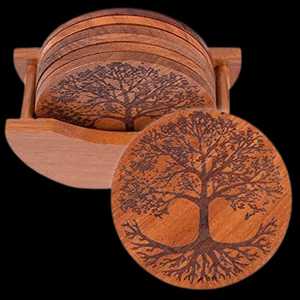 Wooden <b>Coaster</b> Set Handmade Oak and <b>Cork</b> <b>Coasters</b> Natural Wood & <b>Cork</b> <b>Coasters</b> Gift Box Set for Kitchen Accessories - Product Image 2