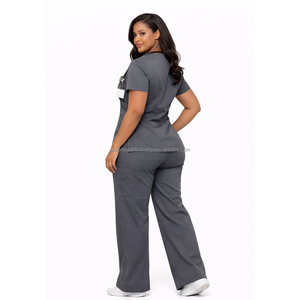 Fitted Nurse Uniform Scrub Set Custom Woven Label <b>Cargo</b> Pocket Jogger <b>Pants</b> Poplin <b>Stretch</b> Fabric OEM Manufacturer Staff New - Product Image 3
