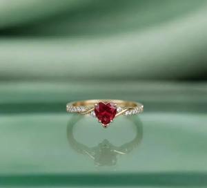 Anillo de Compromiso con Rubí en Forma de Corazón, Plata de Ley 925, Anillo de Promesa con Rubí Rojo Delicado para y Otras Joyas de Diamantes - Product Image 4