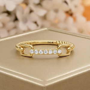 Pragalbh 14K Gold Rhodium Plated Diamond Bar <b>Ring</b> Minimalist Link Chain <b>Dainty</b> Pave Diamond for Men's Everyday Stacking Jewelry - Product Image 1