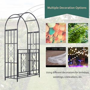 Arco da Giardino in Metallo da 81 Pollici con Cancello Bloccabile e Doppie Porte, Motivo a Cuore, Struttura per Piante Rampicanti per Matrimoni e Feste Nuziali - Product Image 4