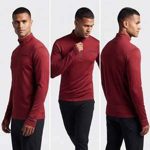 Stand Collar <b>Men</b> Half Zipper <b>Top</b> Long Sleeve Slim Fit Gym Fitness <b>Top</b> Custom Printed <b>Men</b> Thumb Loop Shirt <b>Men</b> Quick Dry Yoga <b>Top</b> - Product Image 4