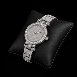 Montre-bracelet de luxe en acier inoxydable argenté, sertie de moissanite ovale, style hip-hop, bijoux de mode haut de gamme - Product Image 3