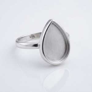 925 Sterling Silver Pear Blank Ring Semi Mount Pear 8x10mm Cabochon Gemstone Bezel Ring <b>Keepsake</b> Breastmilk Resin Wholesale DIY - Product Image 6