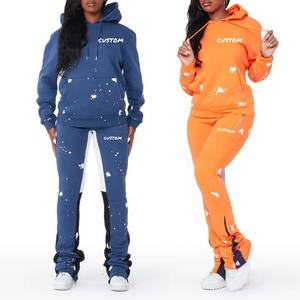 Pantalones de chándal acampanados con lavado ácido 2024 y Sudadera con capucha para mujer, joggers informales de invierno de dos piezas con conjuntos de prendas de vestir exteriores de diseño apilado - Product Image 4