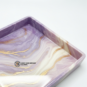 Luxury <b>Square</b> Lavender Resin Storage Tray | Gold Vein Purple <b>Marble</b> Effect Decorative Platter for <b>Coffee</b> <b>Table</b> & Home Decor - Product Image 5