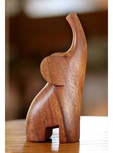 Sculpture d'éléphant artistique en bois massif, figurine animale sculptée à la main, marron, autoportante, décoration contemporaine pour la maison - Product Image 5