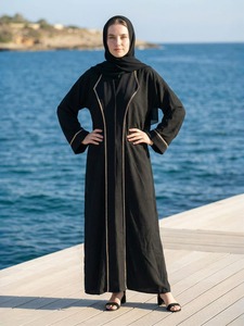 Abaya noire modeste en polyester, longueur ras du sol, pour femmes adultes, style turc du Moyen-Orient, tenue de prière, couleur unie, coupe ample - Product Image 2